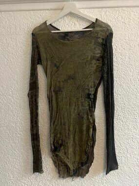 IF SIX WAS NINE Japanese Brand Green Geometric Print Longline Cotton T-Shirt